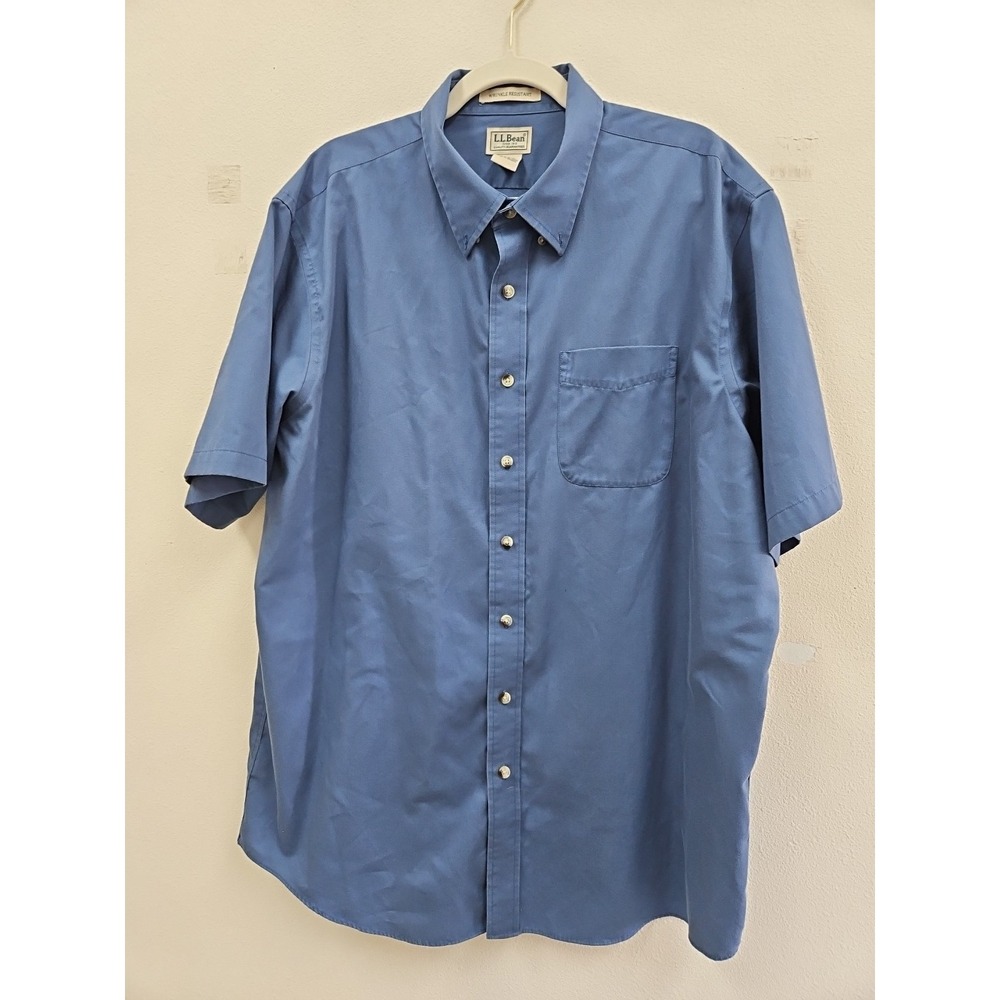 LL Bean Button Down Shirt Cotton Wrinkle Resistant Short Sleeve Sz XL Tall